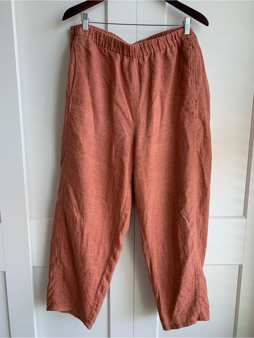 Eileen Fisher Washed 100% Organic Linen Delave Lantern Pant size XL in rust